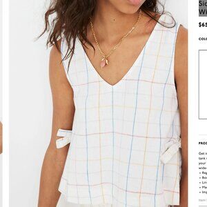 Madewell Side-Tie Tank Top in Windowpane Linen - Size XS